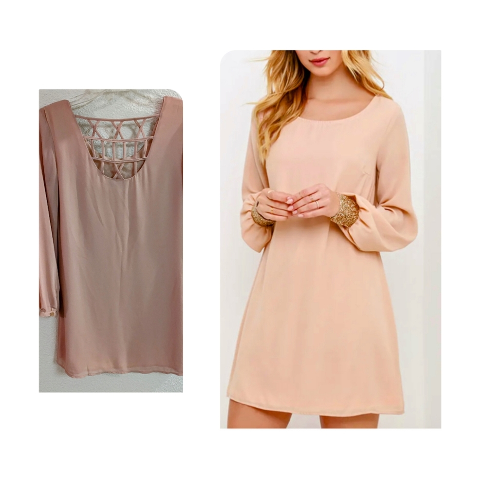 Naked Zebra Blush Pink Sheath Dress Long Sleeves Sz. S - Picture 9 of 9